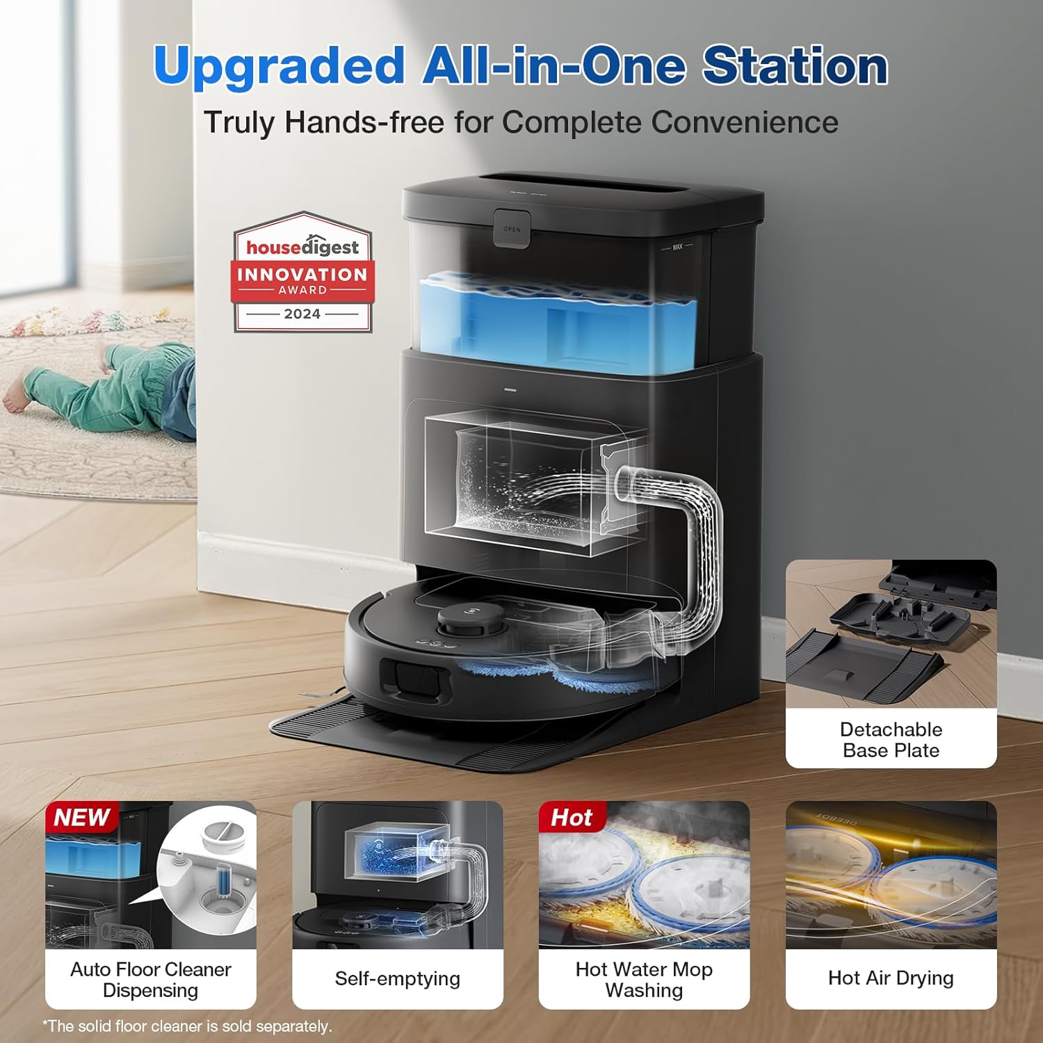 Robot Vacuum Mop 10000Pa Self Cleaning Station Hot Wash Dry