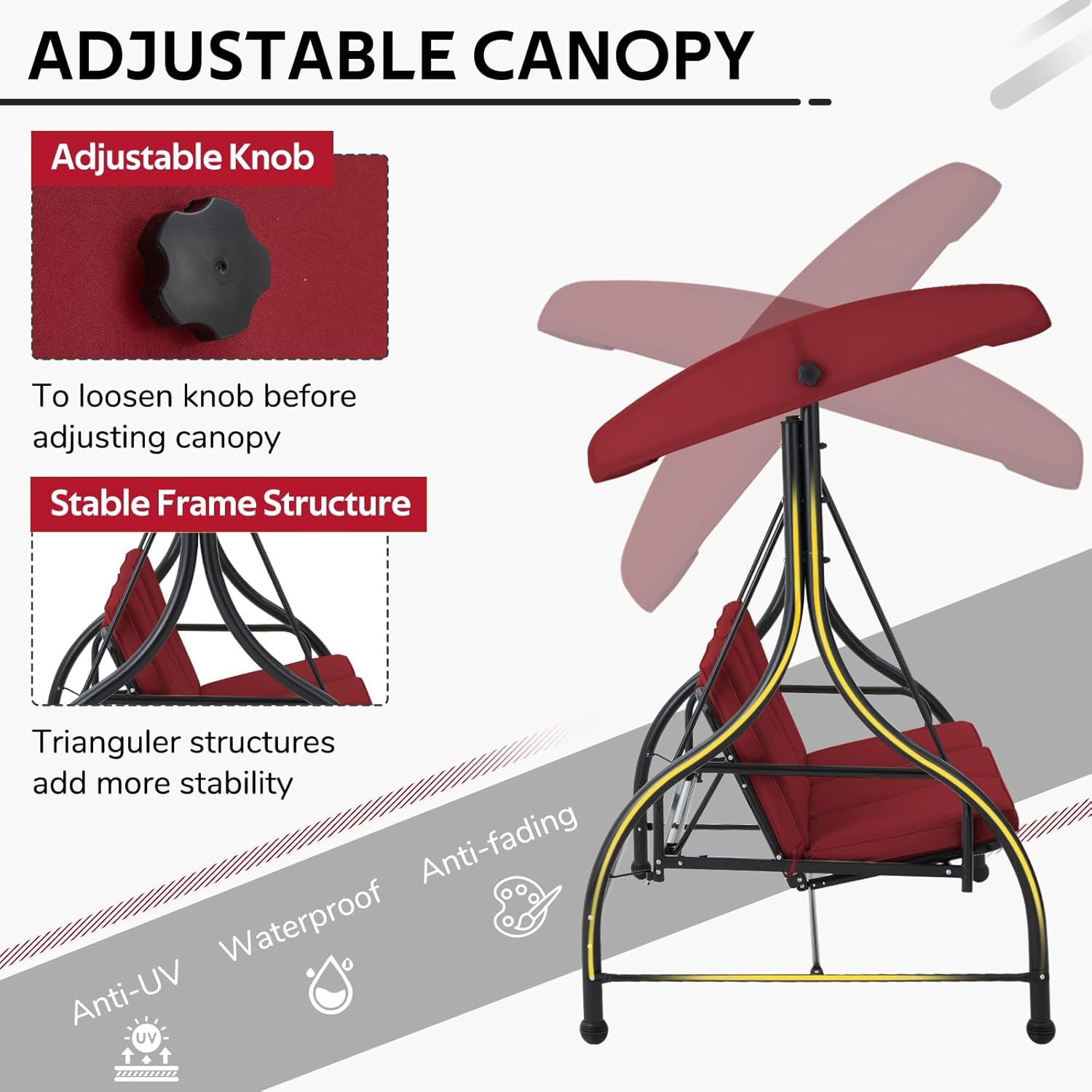 3 Seater Garden Swing Seat Bed Convertible Patio Hammock Chair Red