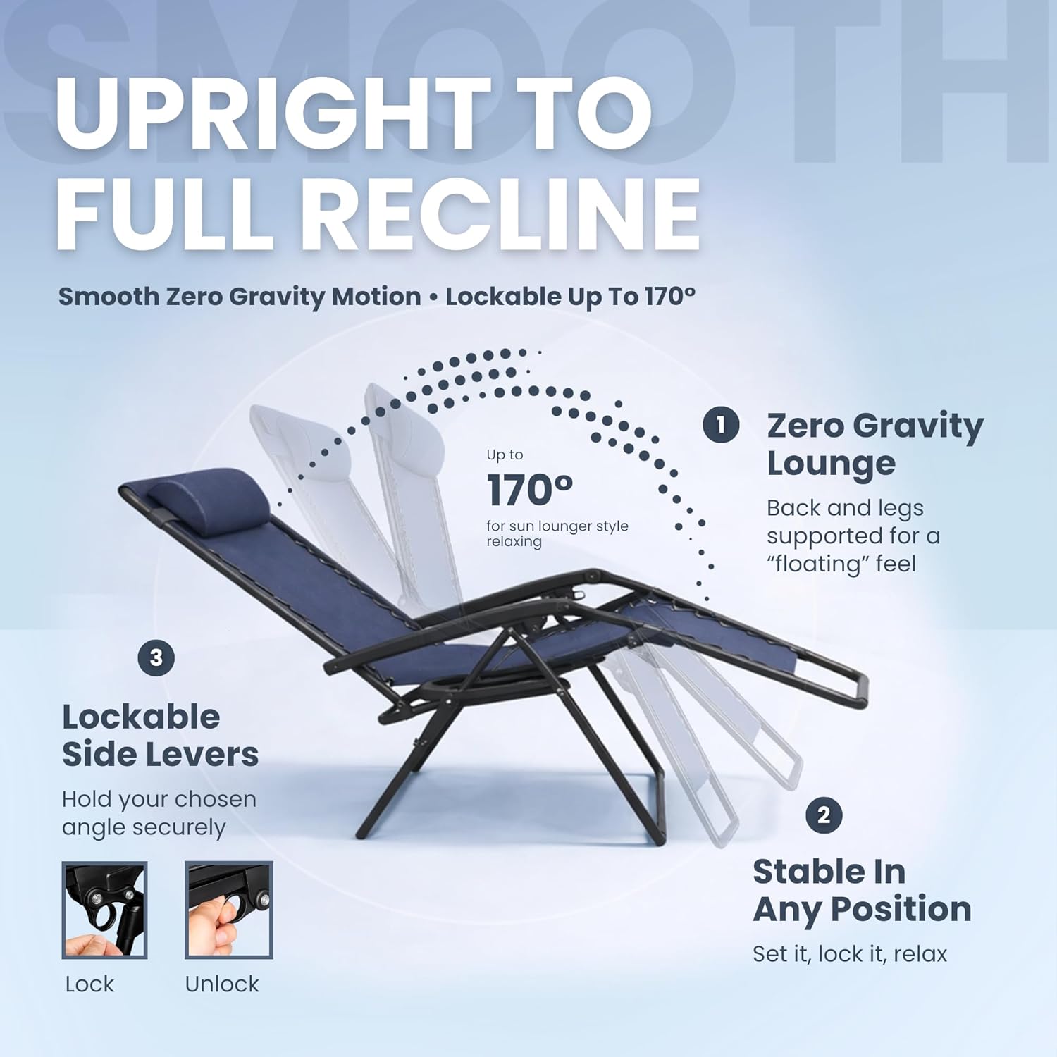 Zero Gravity Chairs Set of 2 Navy Reclining Sun Loungers
