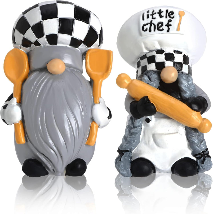 2PCS Chef Gnome Kitchen Decor Resin Figurines Farmhouse Tiered Tray
