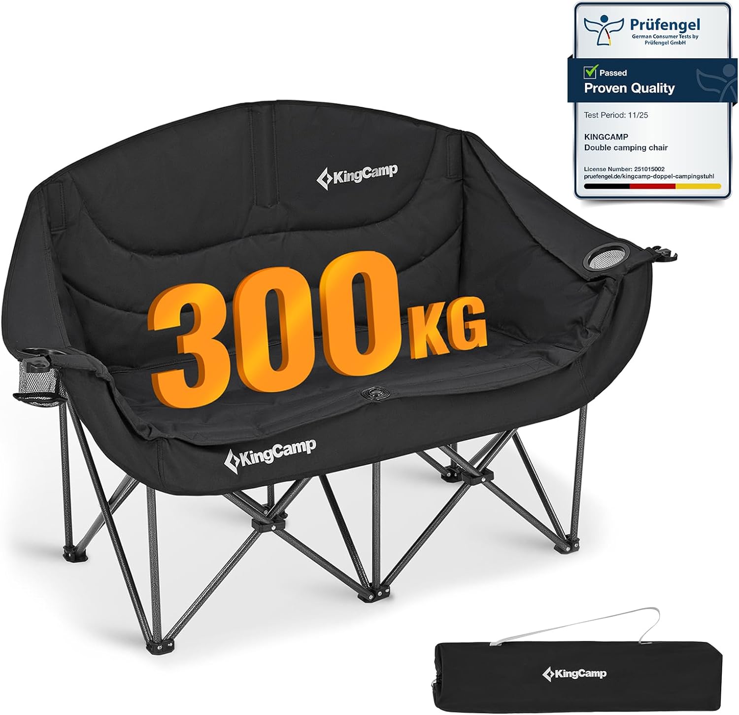 Double Camping Sofa Chair 300KG Padded Black