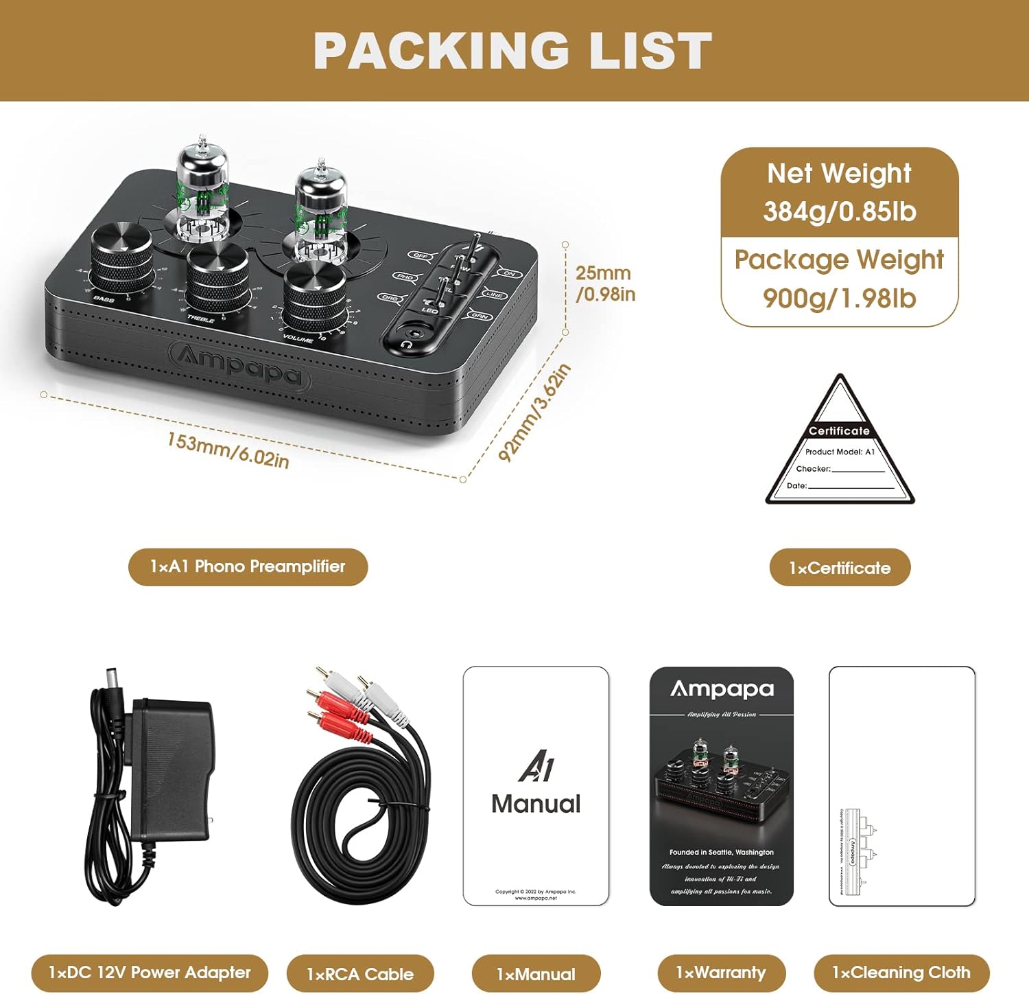 Hi-Fi Tube Phono Preamp Headphone Amp MM Turntable Stereo Tone Control