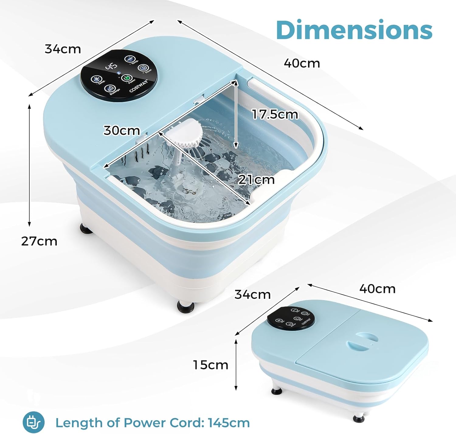 Collapsible Foot Spa Massager Heat Shower 30 Rollers Timer