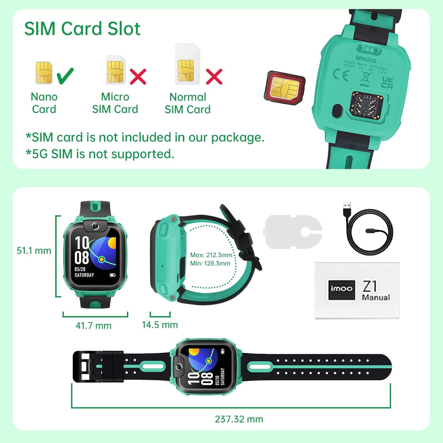 Kids Smart Watch Phone Video Call GPS Green