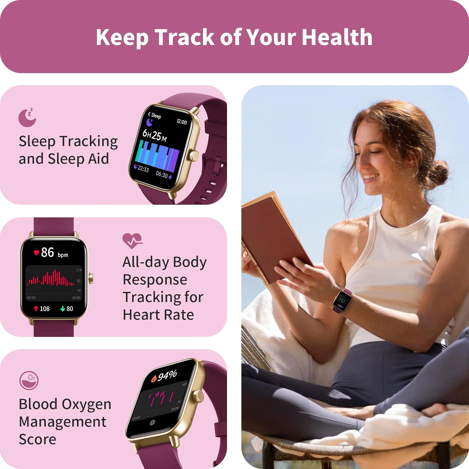 Smart Watch Bluetooth Call Alexa Fitness Tracker Purple