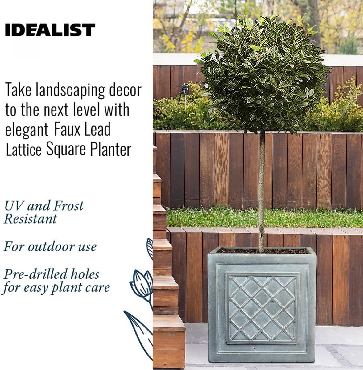 45cm Square Planter Grey Lattice Stone Effect Tree Pot