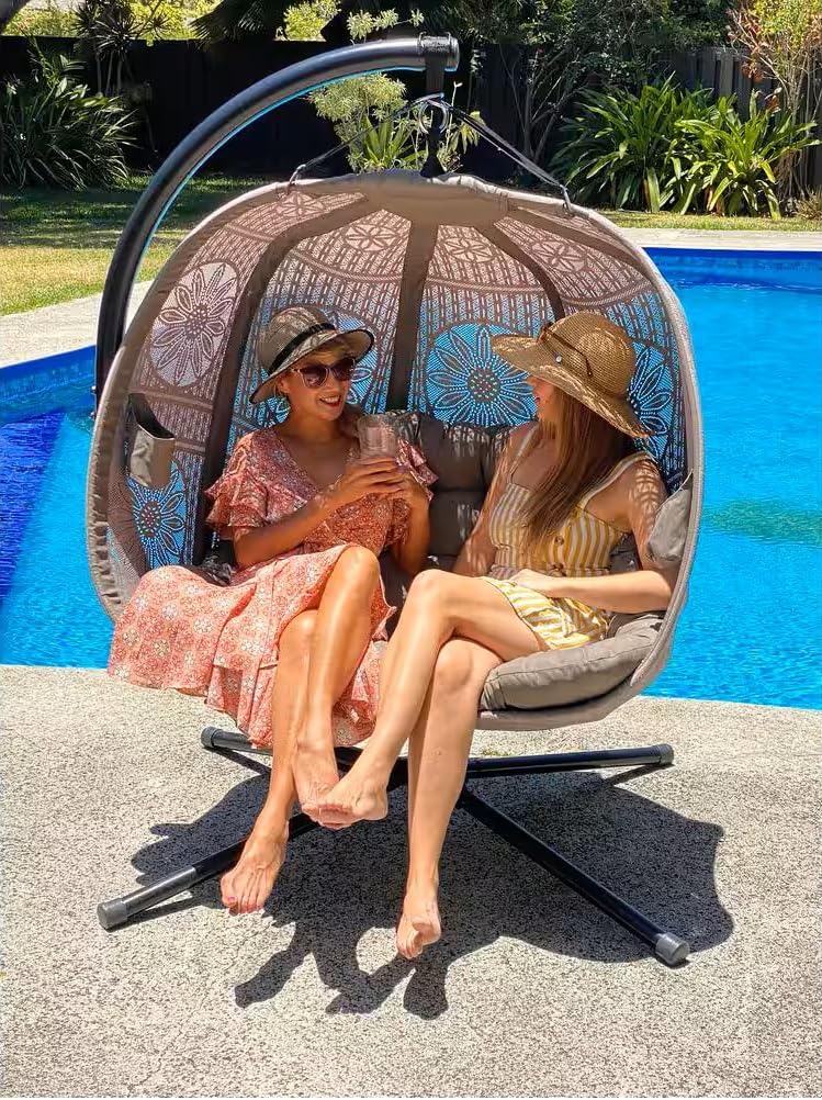 Double Hanging Egg Chair Stand Plush Cushion Sand