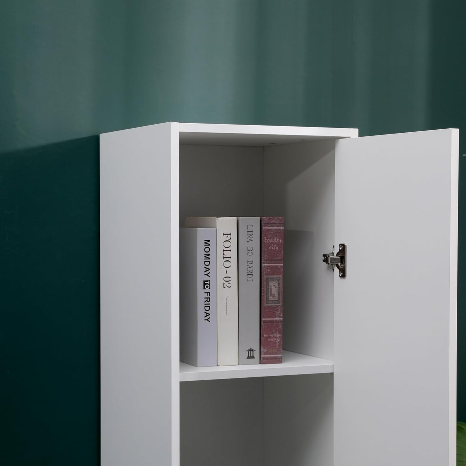 Tall Slim Storage Cabinet Black 1 Door 3 Shelf Unit