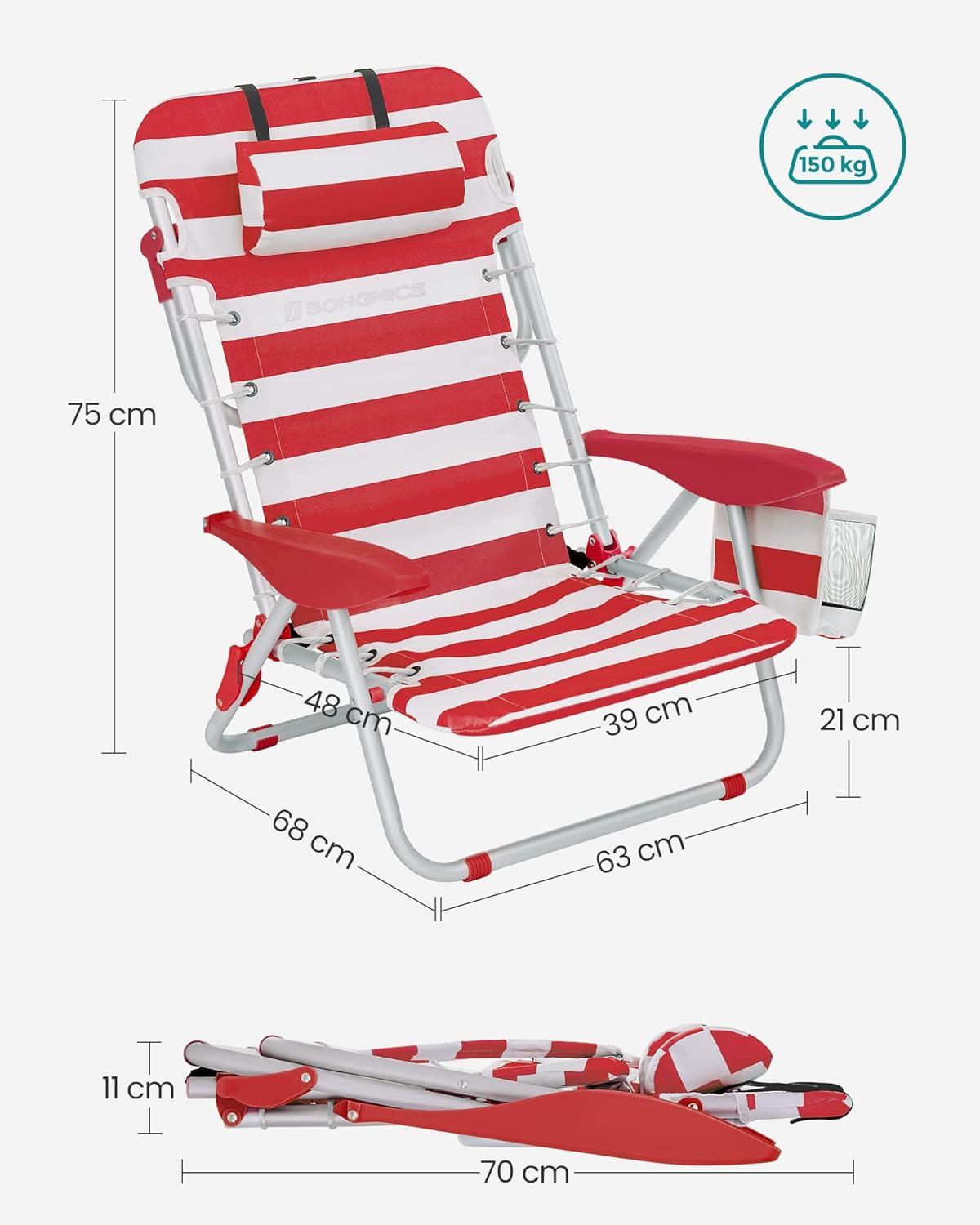 Folding Camping Chair Adjustable Reclining Beach Seat