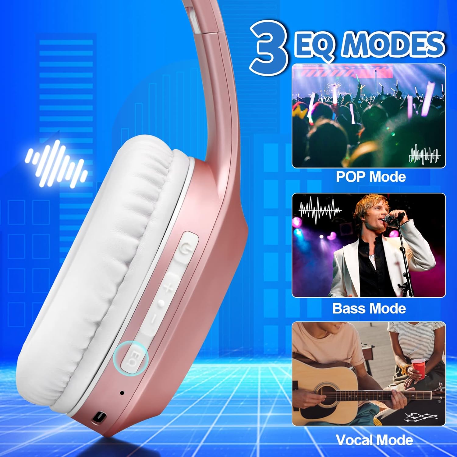 Bluetooth Over Ear Headphones 68H Playtime Deep Bass Foldable Mic