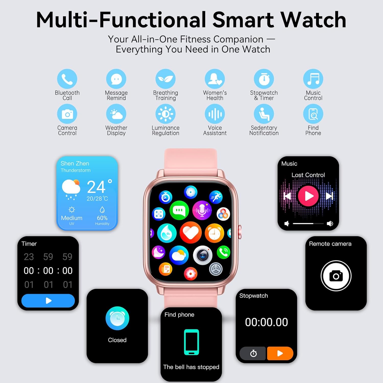Smart Watch 20 Day Battery Bluetooth Calling Fitness Tracker Pink