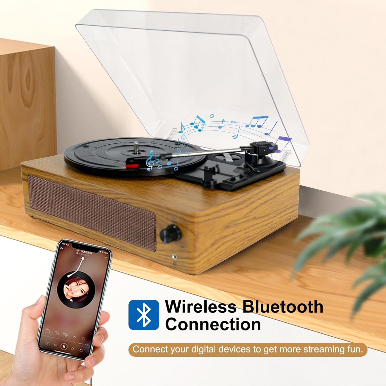 Bluetooth Vinyl Record Player Turntable 3-Speed with Built-in Speakers