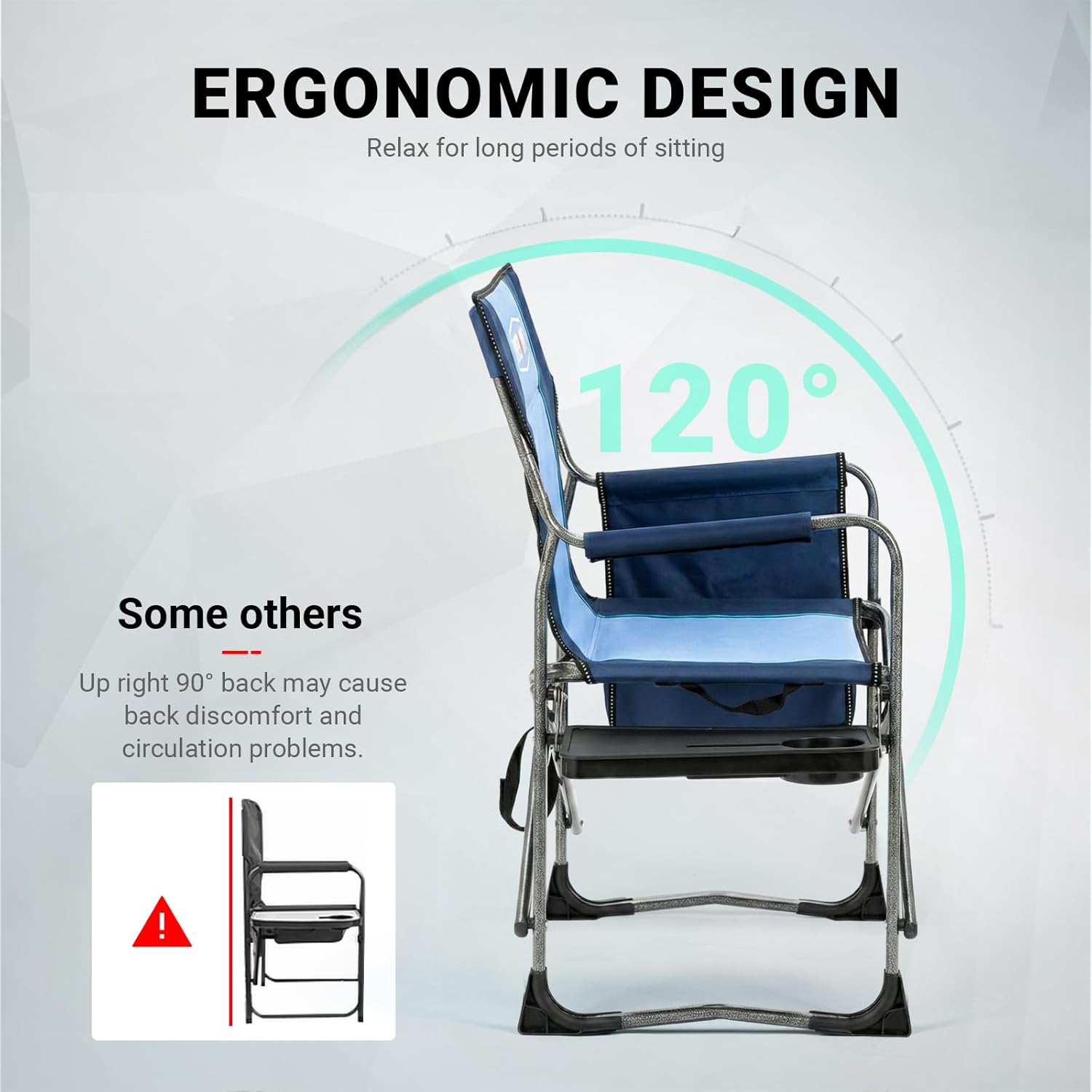 Heavy Duty Folding Camping Chair 180kg Cooler Table Blue