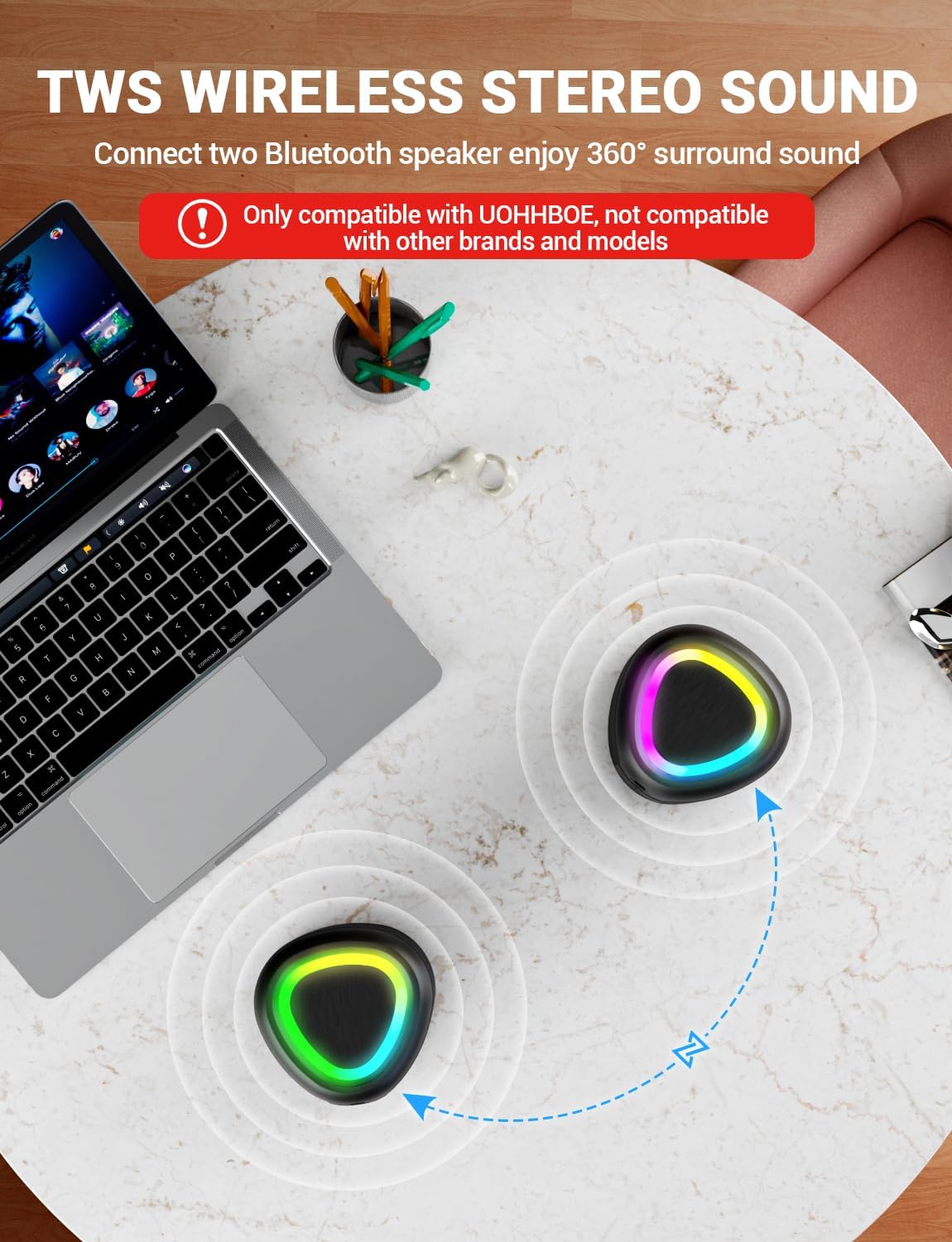 Portable Bluetooth Speaker 20W Loud Stereo RGB Lights IPX7 24H