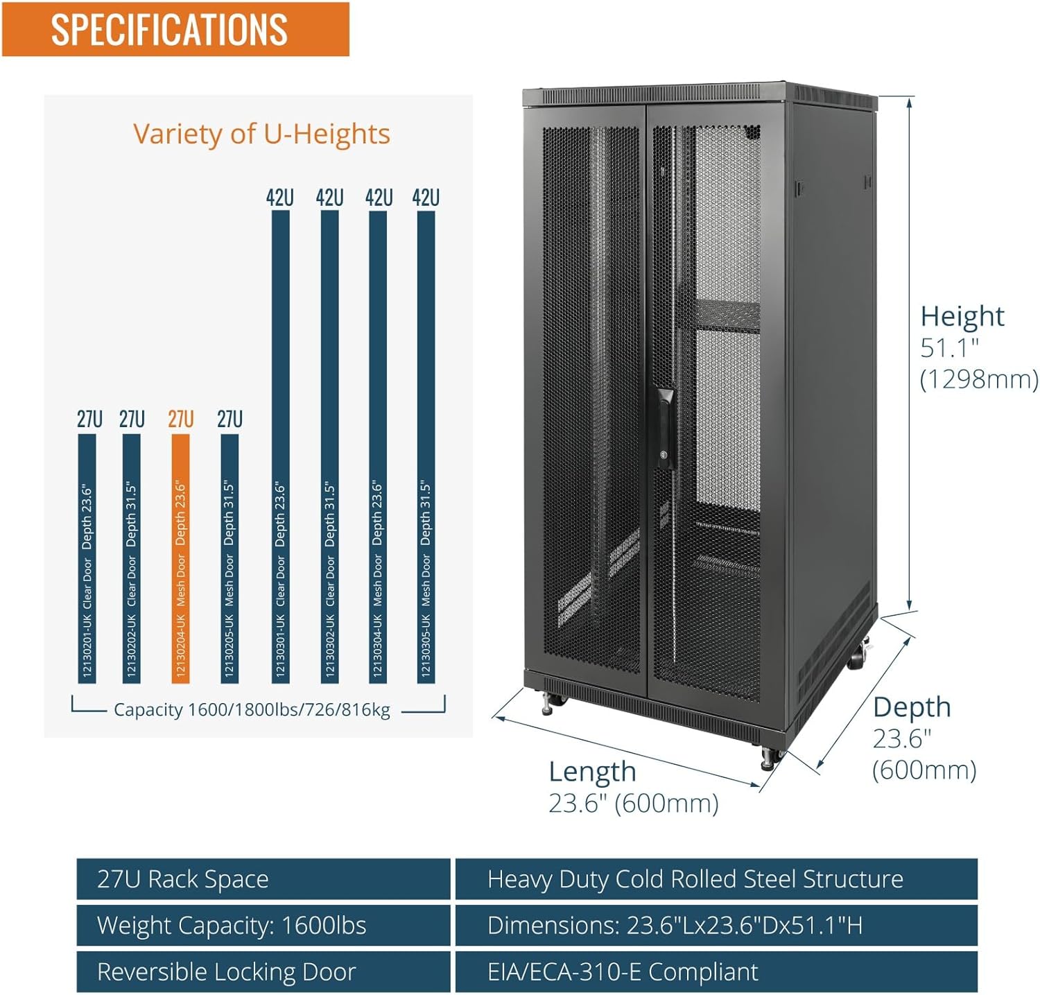 27U Free Standing Server Rack Cabinet Mesh Door 600mm