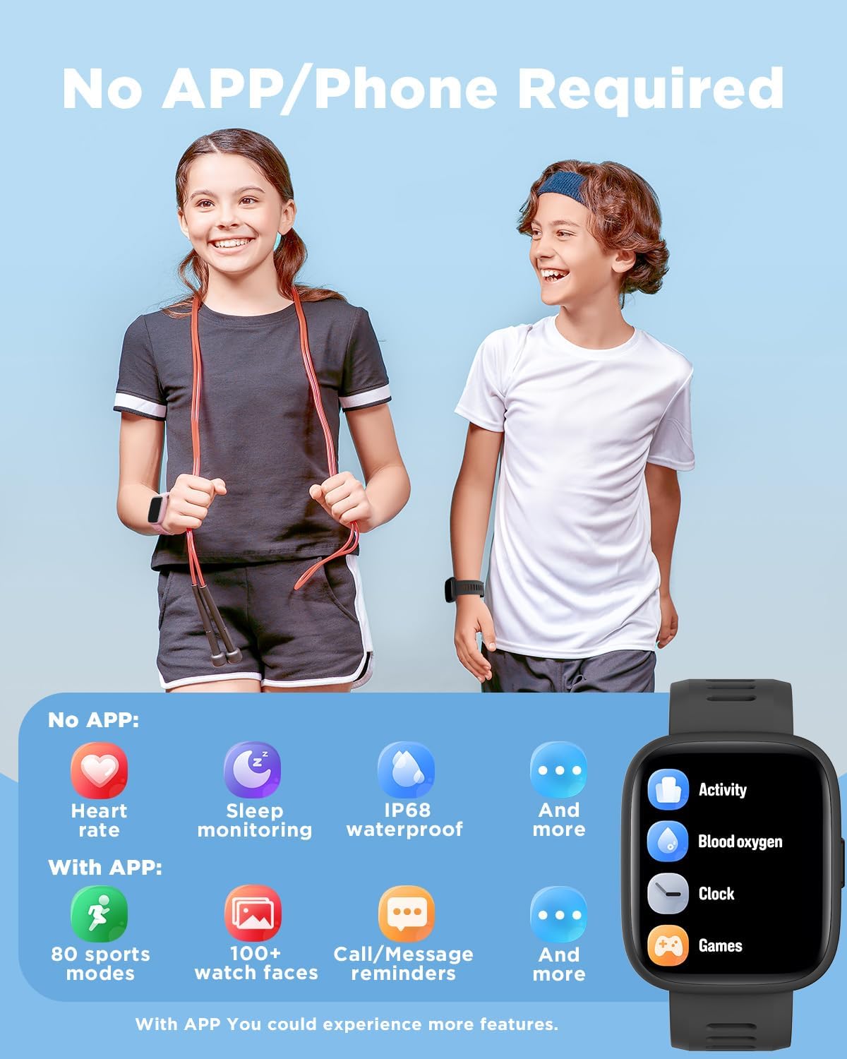 Kids Smart Watch 1.8 Fitness Tracker Games Waterproof