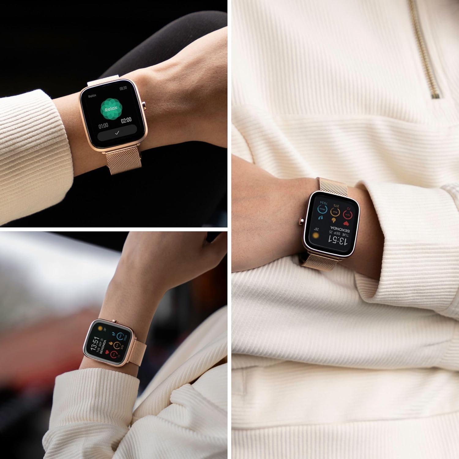 Womens Rose Gold Smart Watch Mesh Strap 36mm