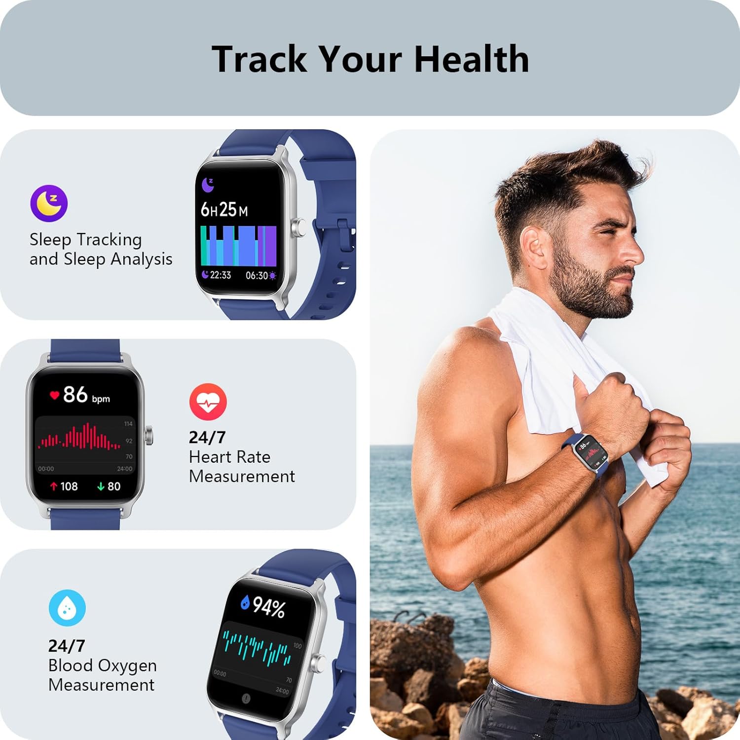 Smart Watch Bluetooth Call Alexa Fitness Tracker Blue