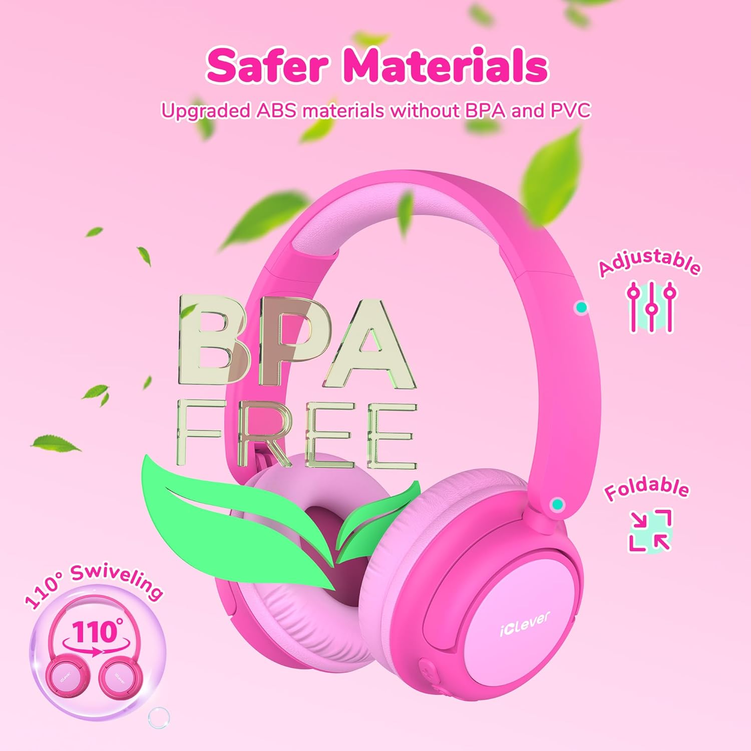 Kids Bluetooth Headphones Safe Volume 60 Hour Battery With Mic