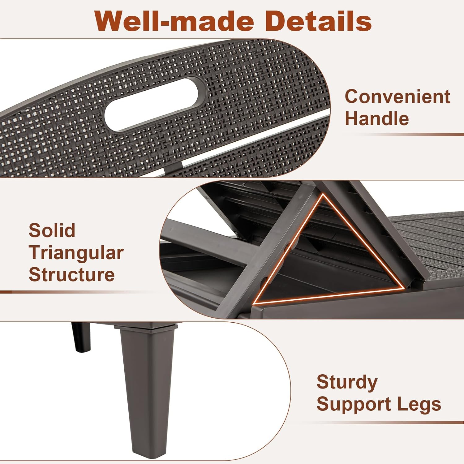 Set of 2 Rattan Style Sun Loungers Brown 5 Level