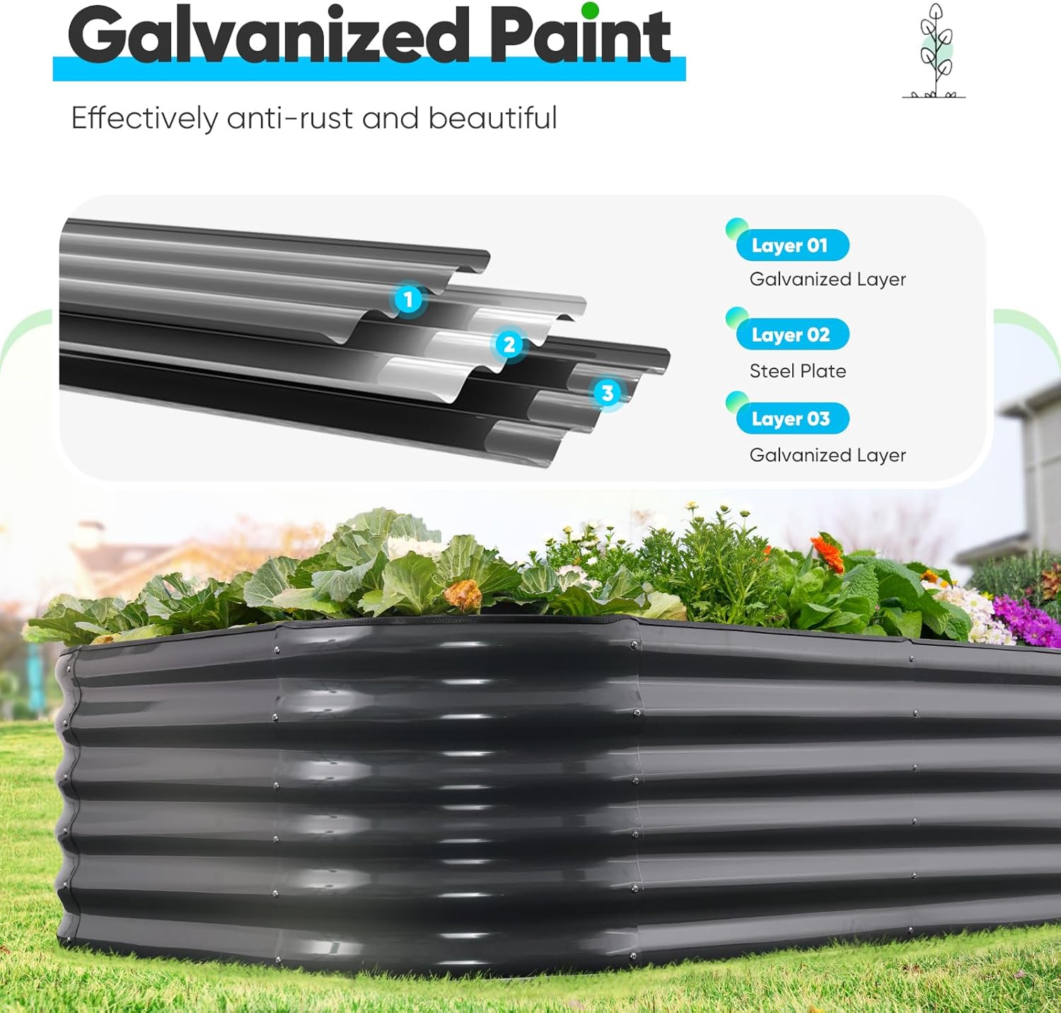 Large Oval Galvanized Raised Garden Bed 240x120cm Steel