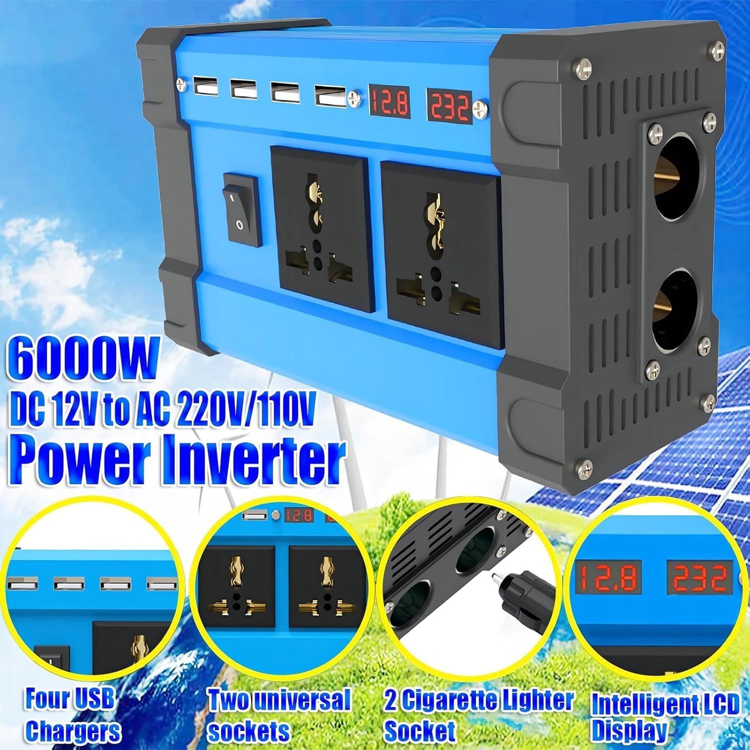 500W Car Power Inverter Solar Panel Kit 30A Controller USB RV Boat