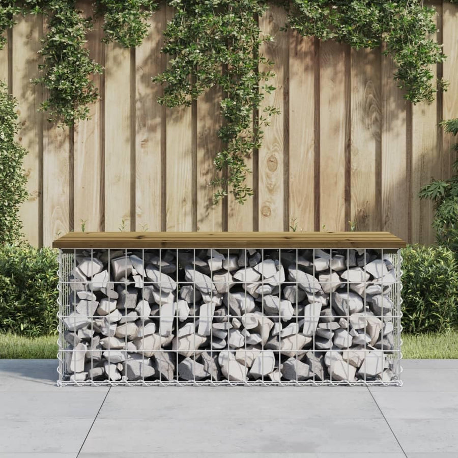 Gabion Garden Bench Pine Wood Outdoor Patio Seat 103cm