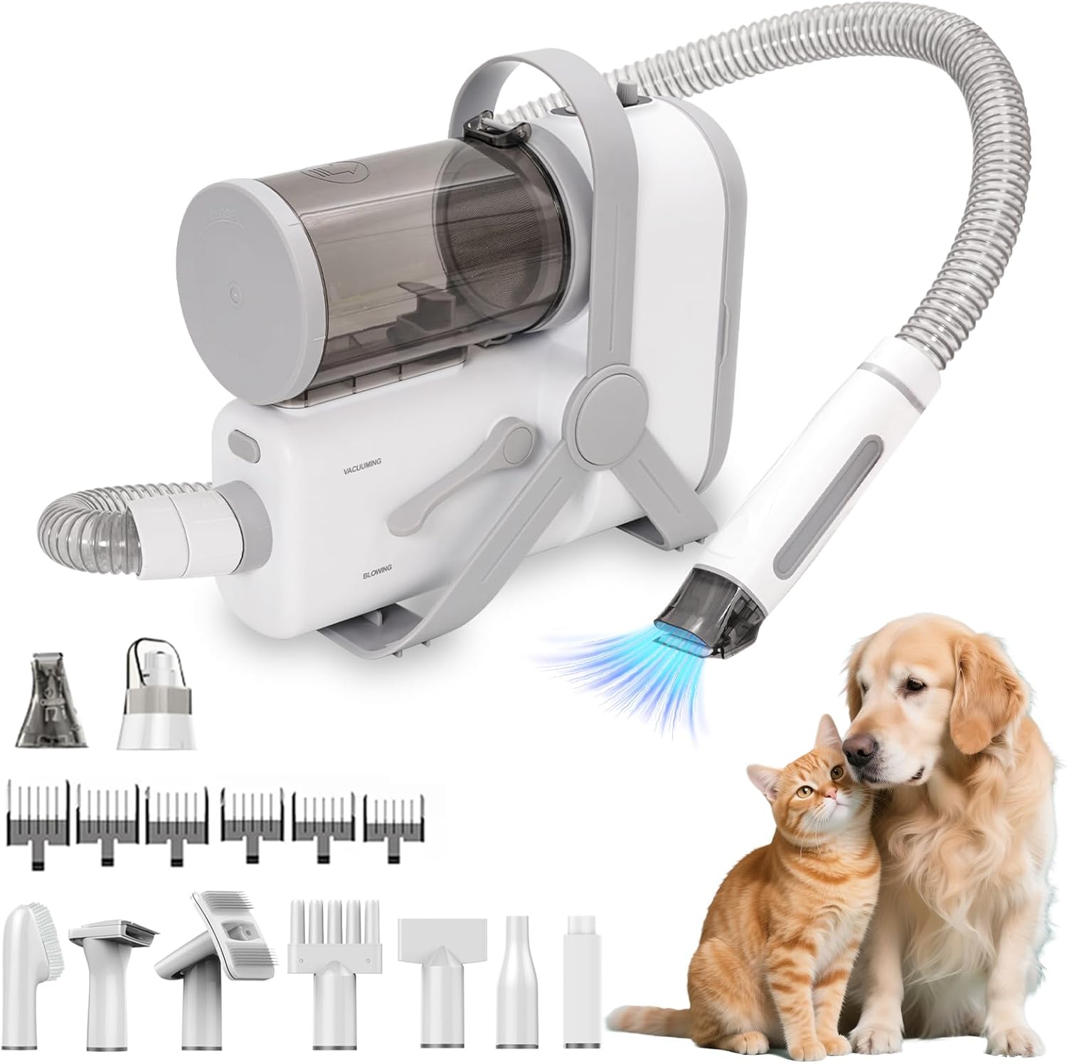 Pet Grooming Vacuum Kit 10 Tools Clipper Nail Grinder 2L White