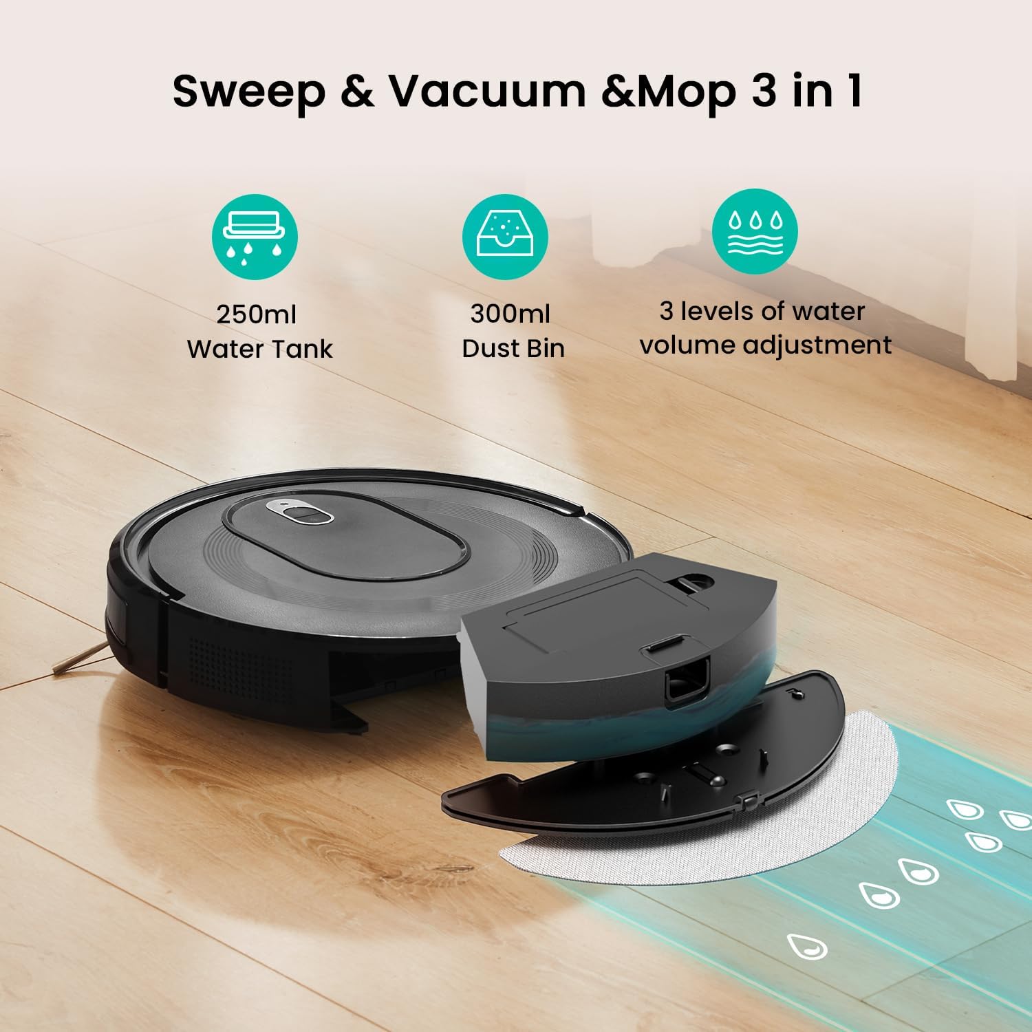 Robot Vacuum Mop 4500Pa WiFi App Alexa Slim Quiet Pet Hair
