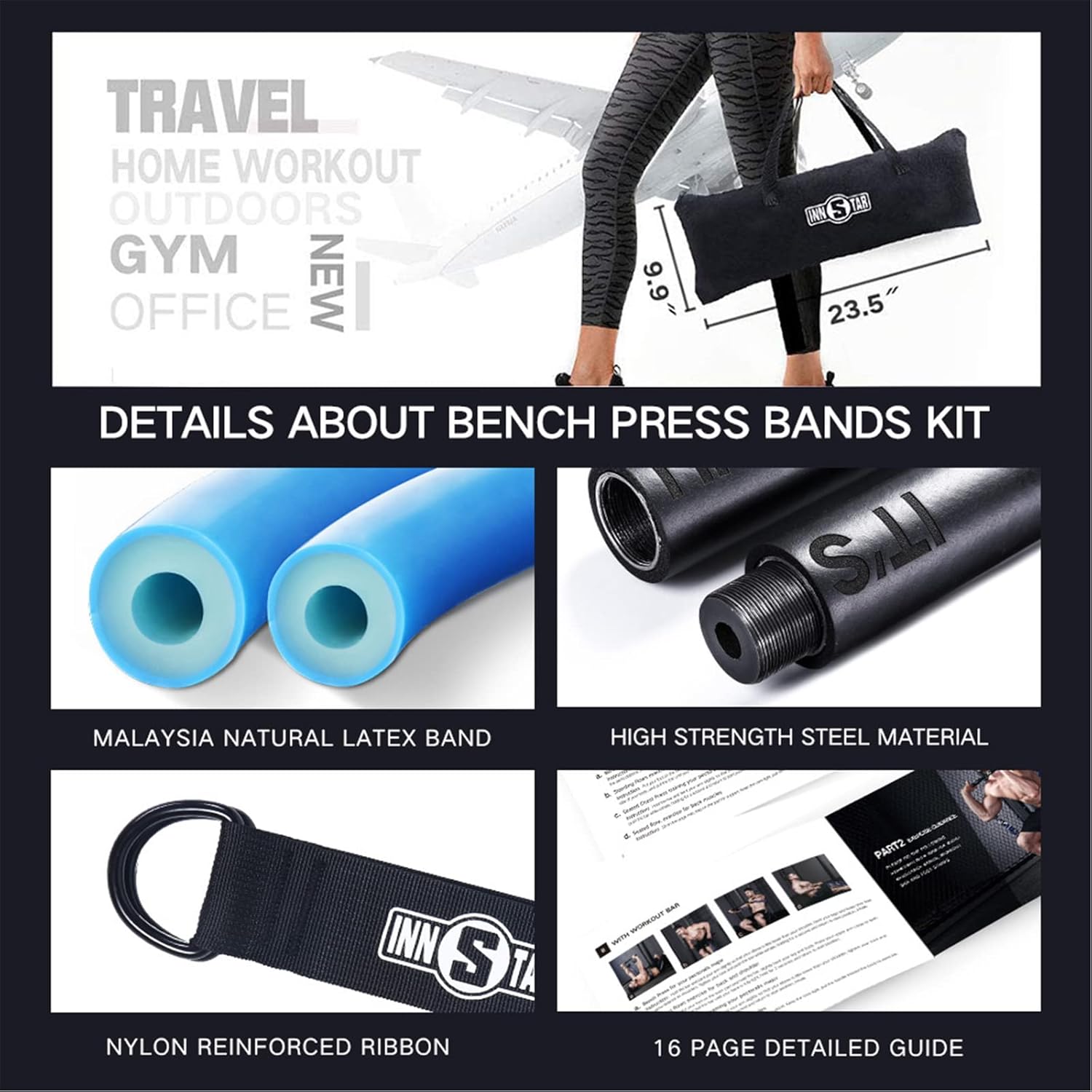 Portable Home Gym Resistance Band Set Workout Bar Squat Bench Kit
