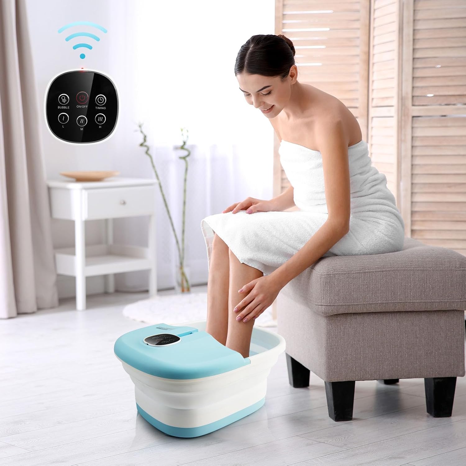 Electric Foldable Foot Spa Massager Heat Bubble Soak Roller