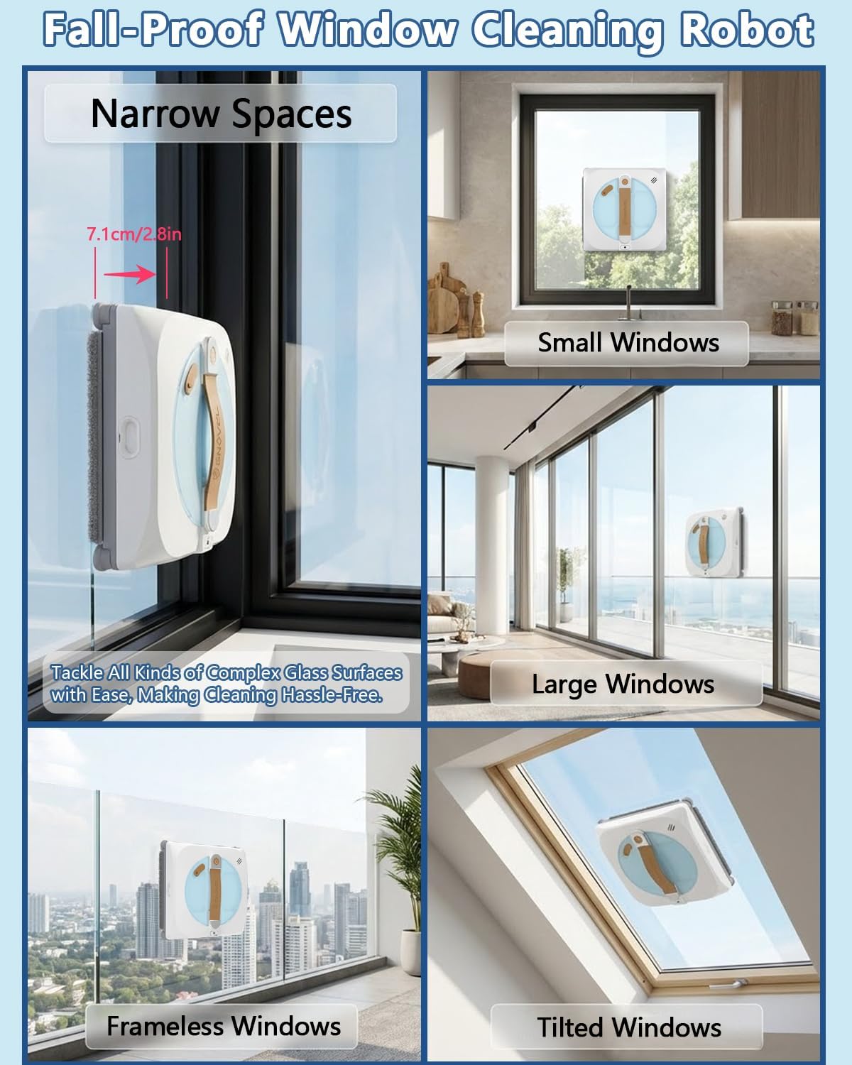 Window Cleaning Robot 8000Pa Suction Auto Spray Smart Anti Fall 4 Modes