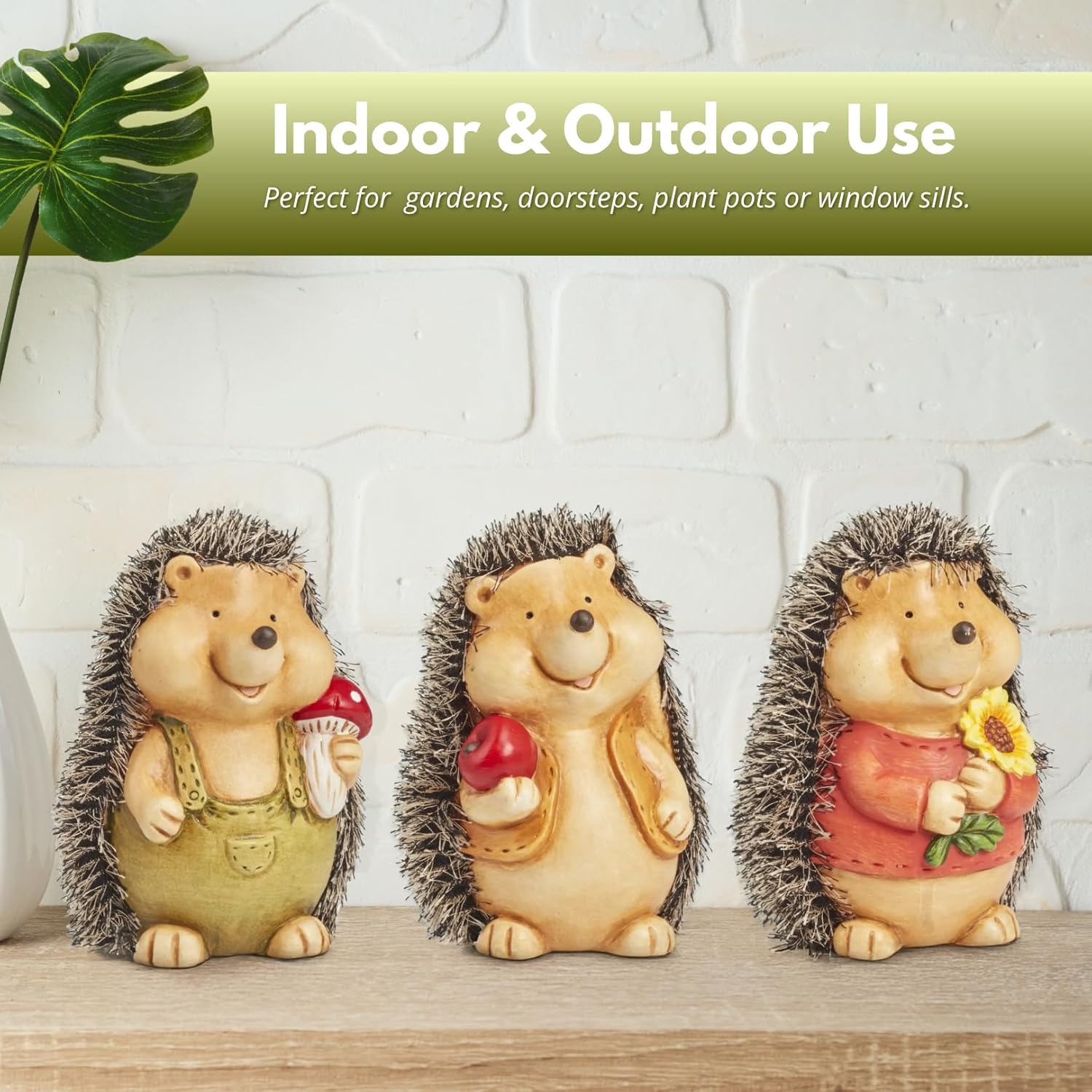 Hedgehog Garden Ornaments Set of 3 Resin Outdoor Decor Hoglets
