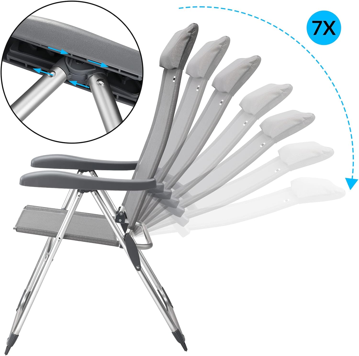 4 Pack Grey Folding Garden Chairs Adjustable High Back