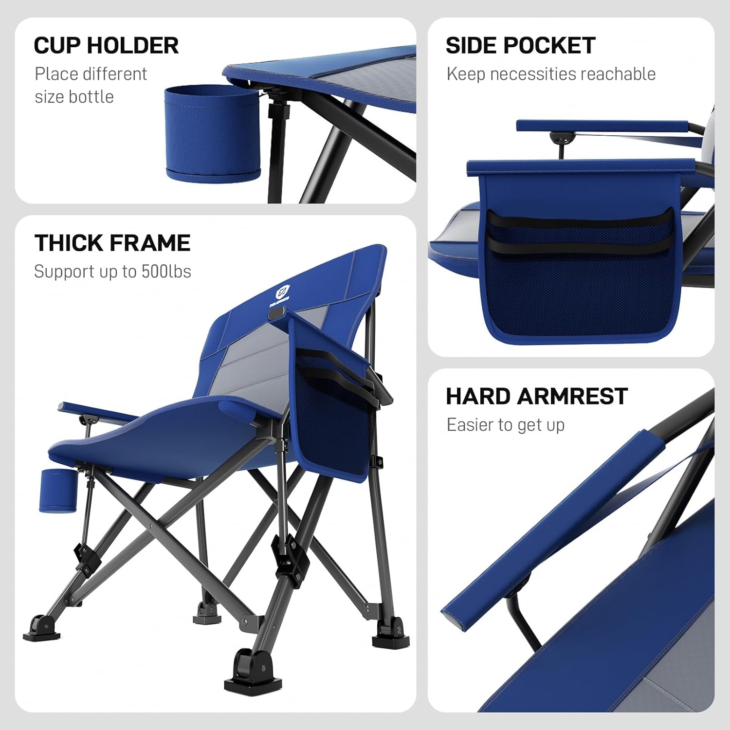 Oversized Folding Camping Chair with Lumbar Support Blue