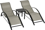 3 Piece Garden Recliner Chair Set with Glass Side Table Grey