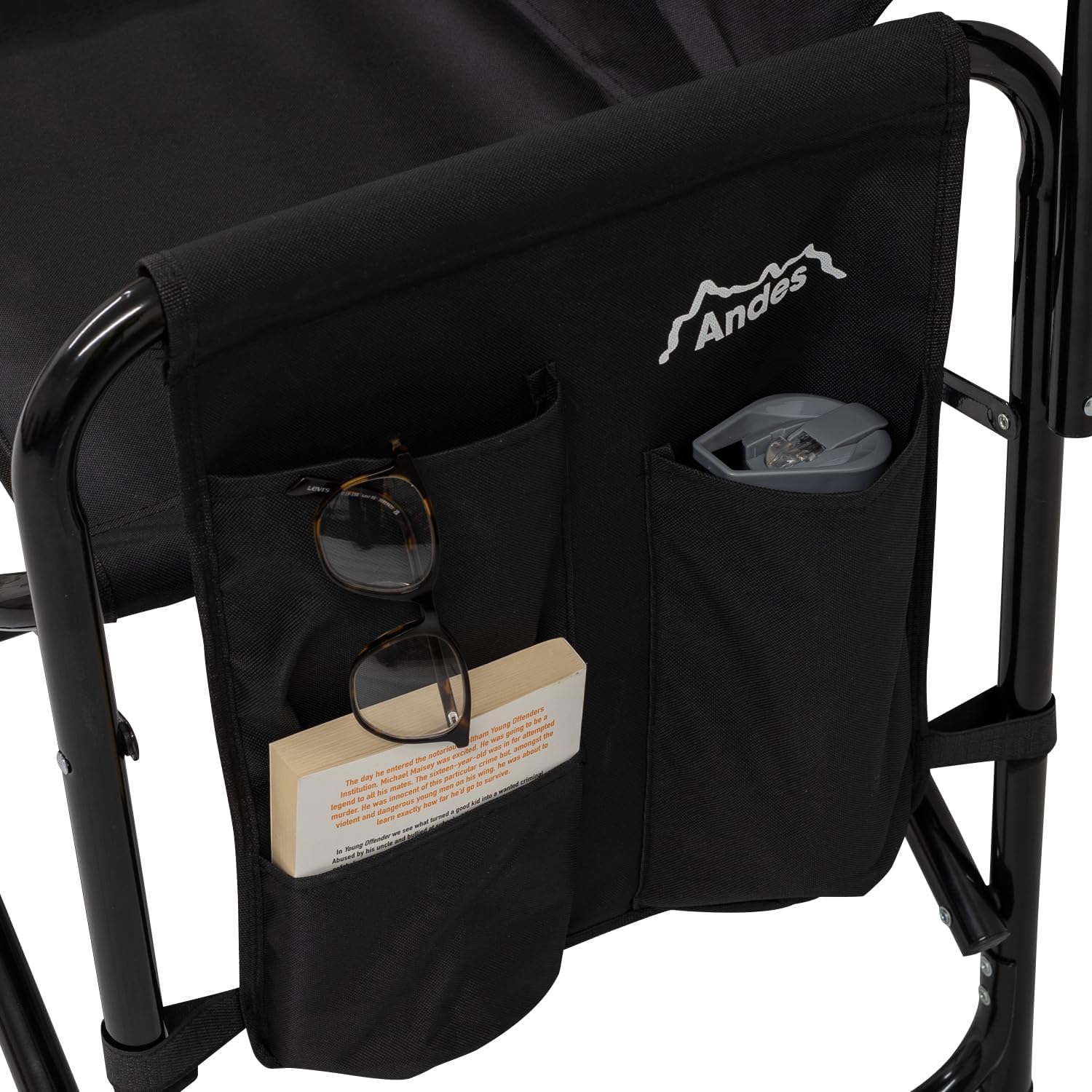 Aluminium Directors Chair with Side Table Pockets Black