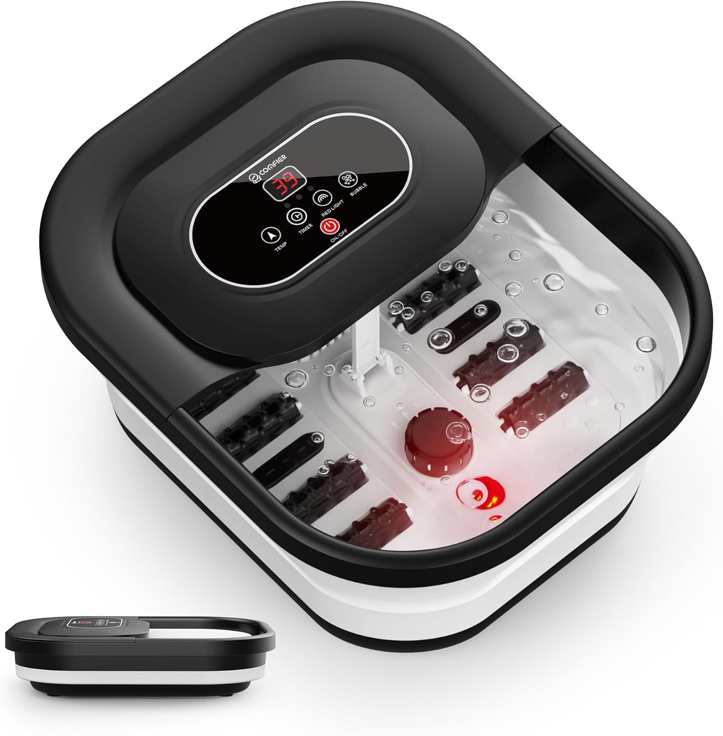 Foldable Foot Spa Massager Heat Bubble 3D Rollers Timer Bath