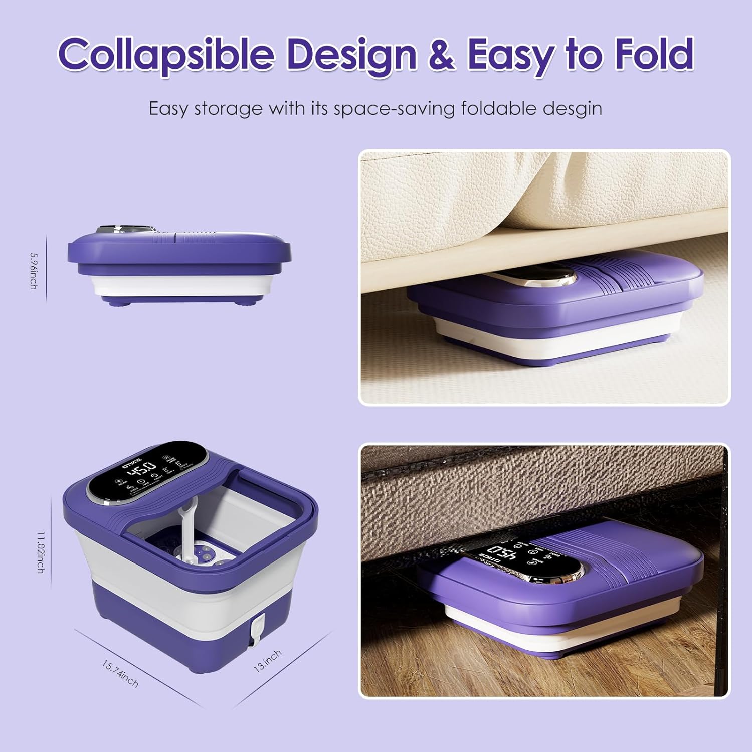 Collapsible Foot Spa Massager Heat Bubble Shiatsu Balls Timer