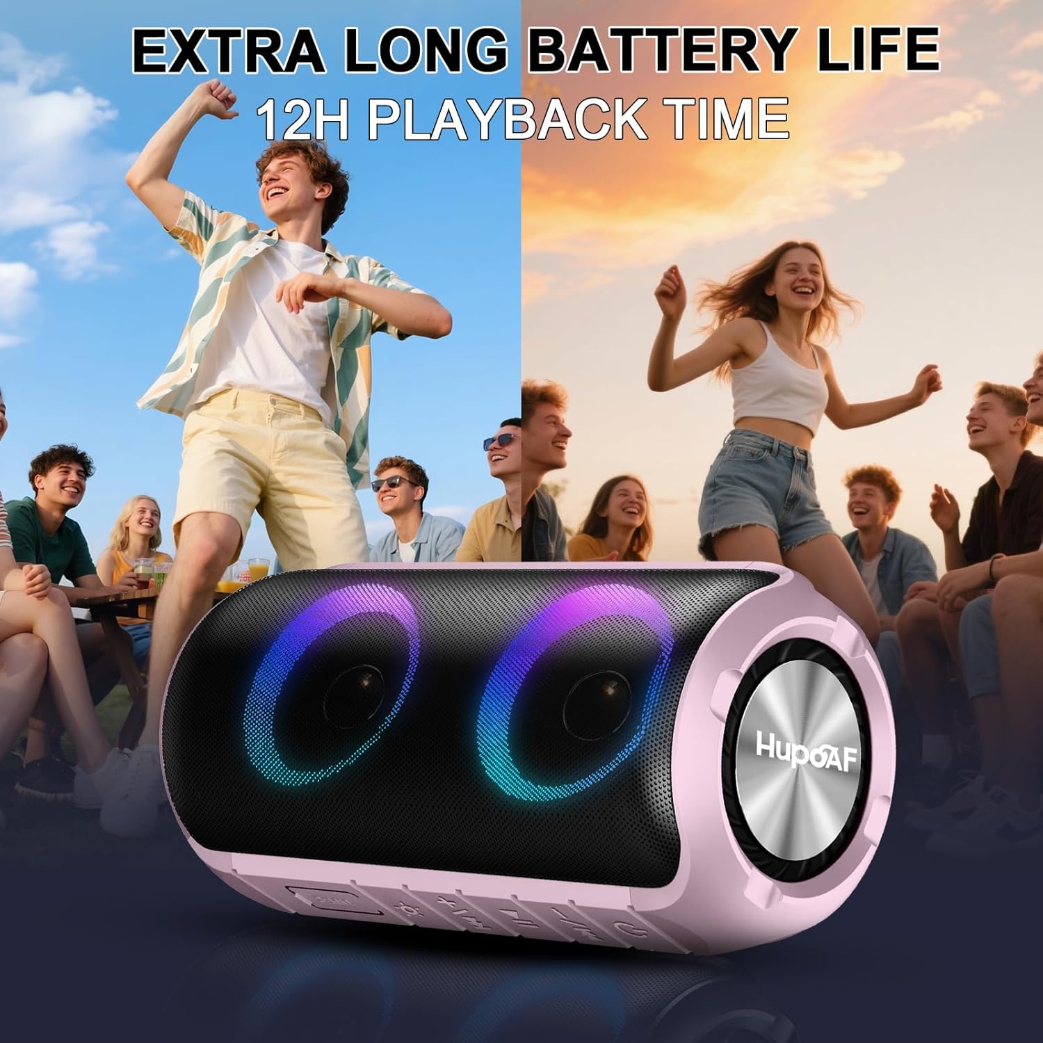 Portable Bluetooth Speaker Stereo Sound RGB Lights IPX7 Waterproof