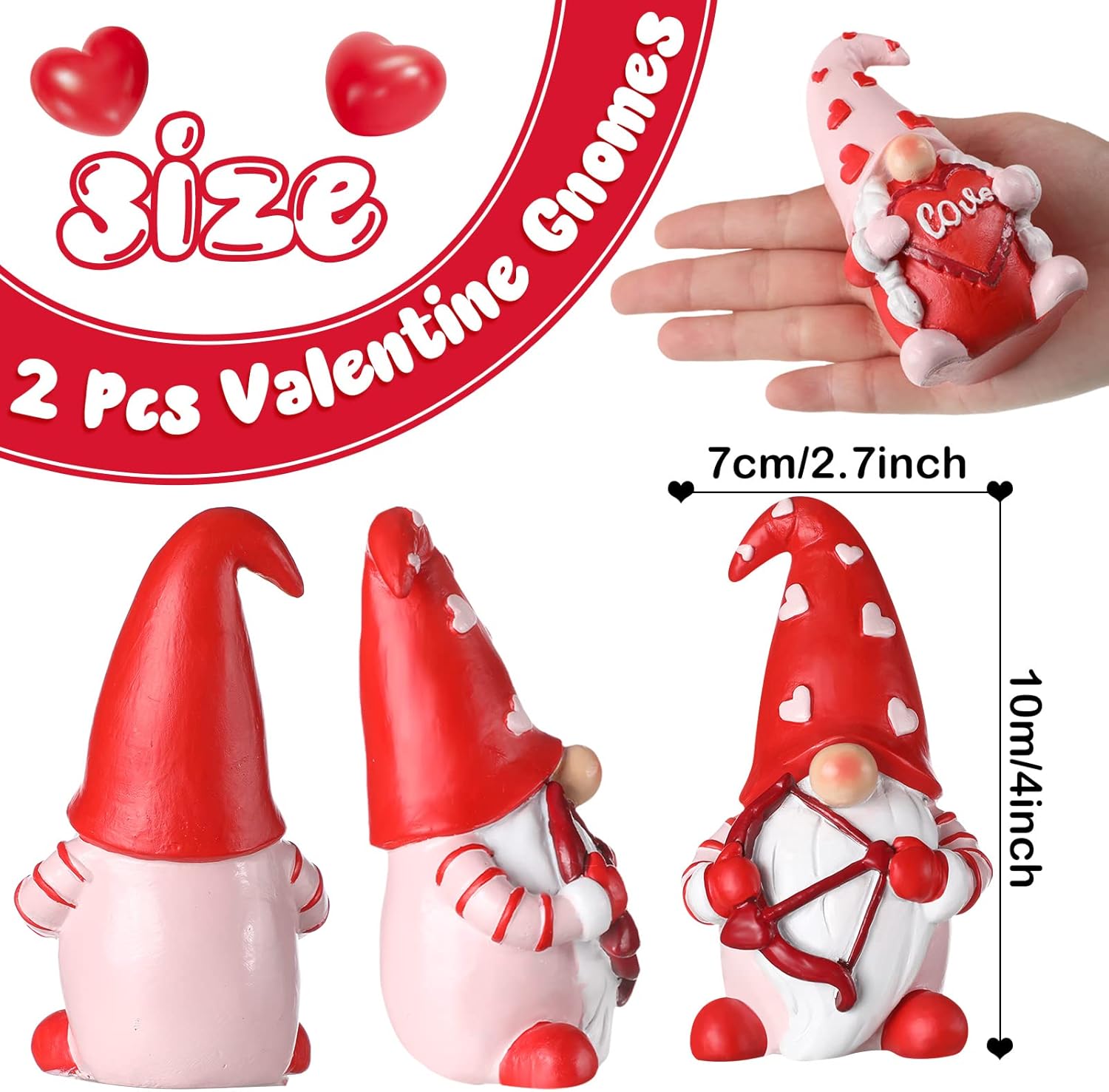 2PCS Valentine Gnome Decor Resin Love Heart Figurines Gift