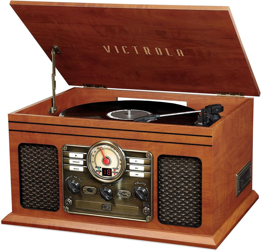 6 In 1 Bluetooth Record Player CD Cassette FM Radio Mahogany