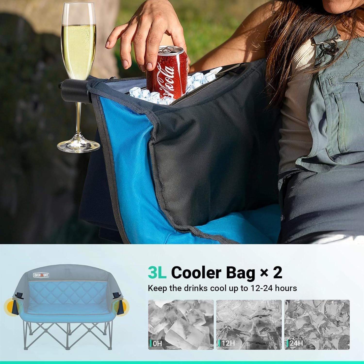Oversized Double Camping Chair 2 Seater 382kg Blue