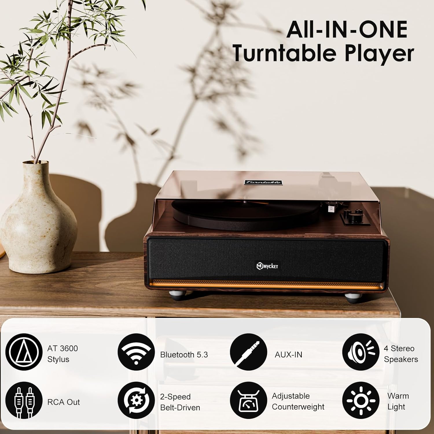 Bluetooth Vinyl Record Player Turntable with Speakers