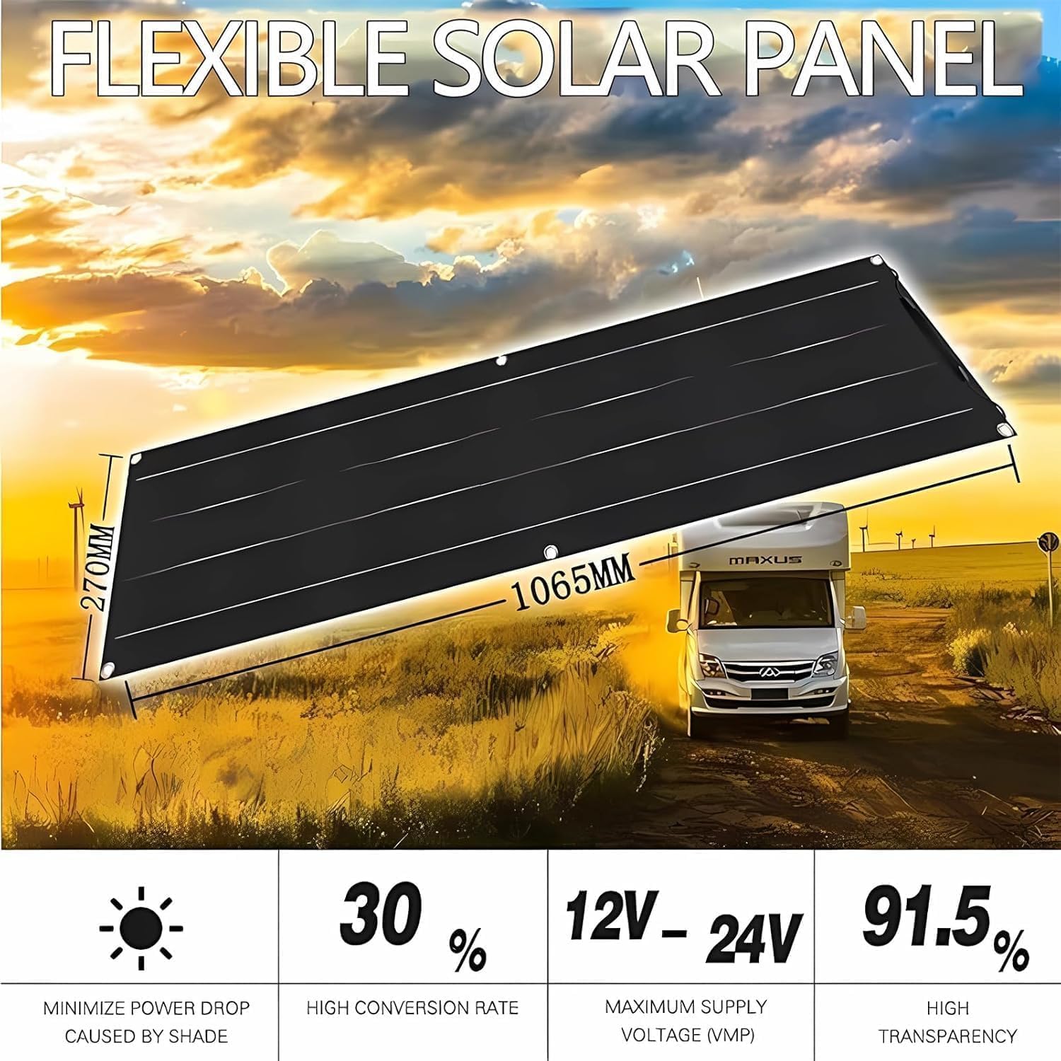 300W Flexible Solar Panel Kit 12V 24V Ultra Thin RV Boat Charger