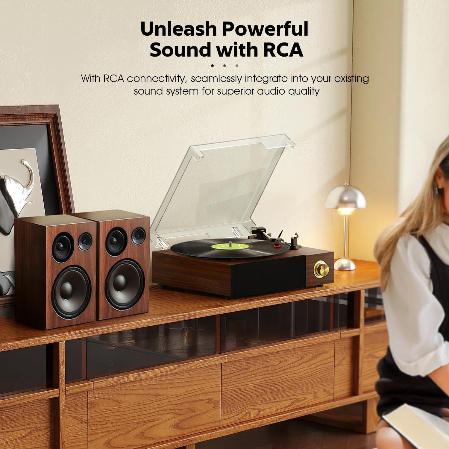 Bluetooth Vinyl Record Player 3 Speed Built In Speakers Walnut