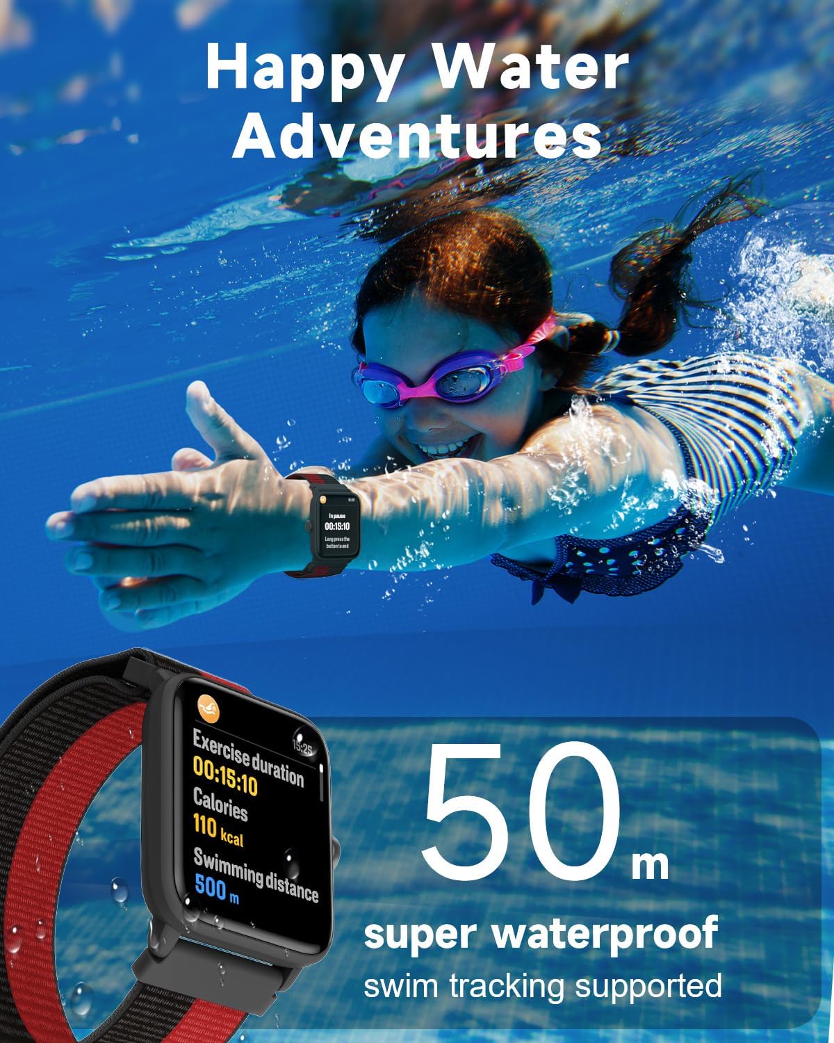 Kids Fitness Smart Watch Waterproof Heart Rate Games