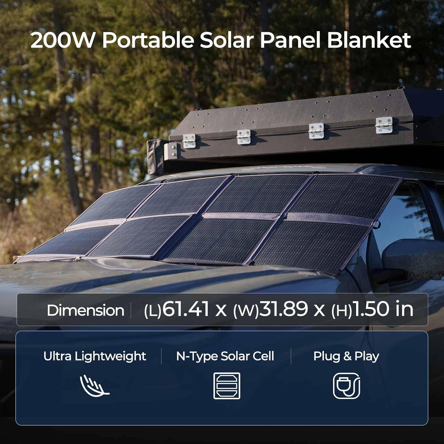 200W Foldable Solar Blanket 25 Efficiency USB C Camping