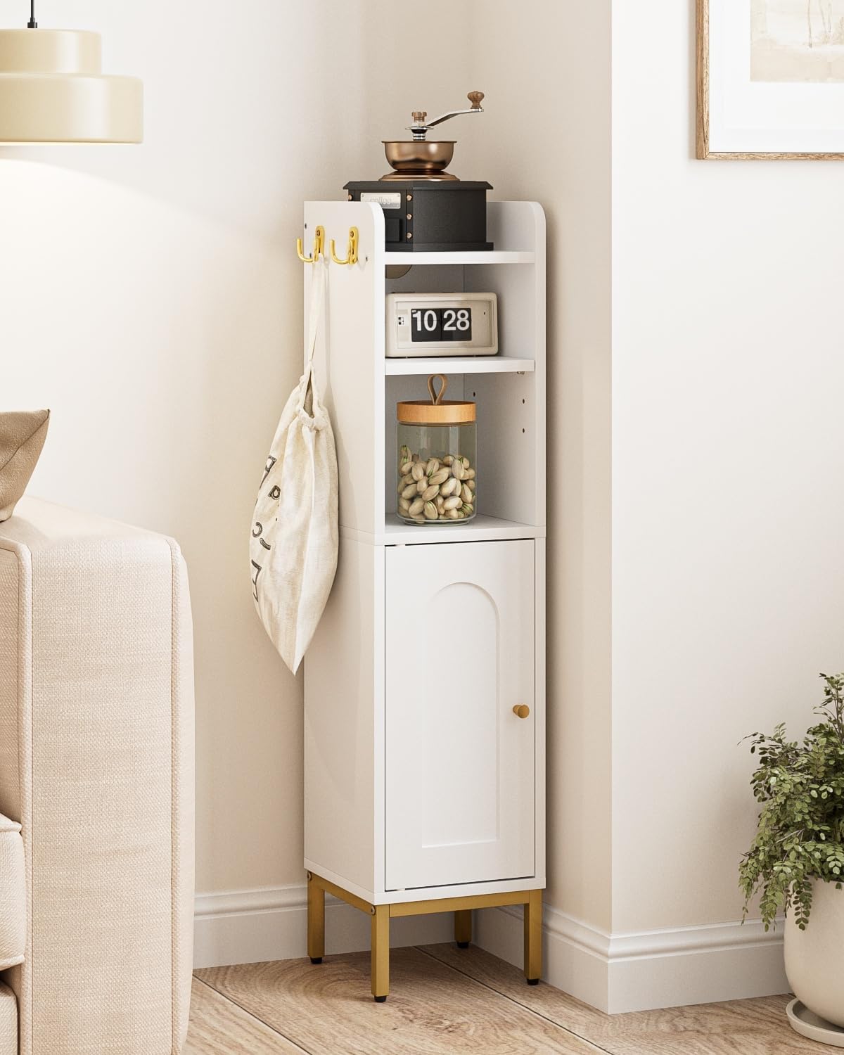 Slim Tall Bathroom Storage Cabinet Waterproof White Unit