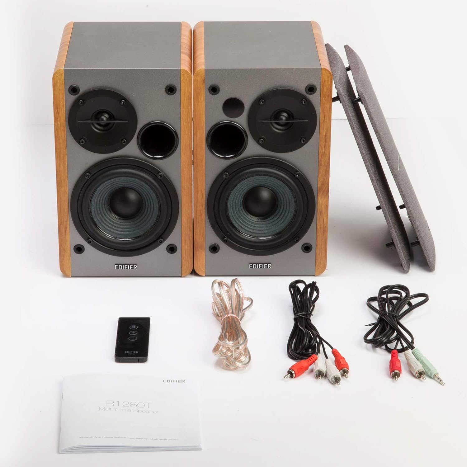 Powered Bookshelf Speakers 42W Stereo Studio Monitor Wood Cabinet